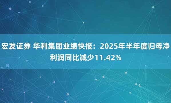 宏发证券 华利集团业绩快报：2025年半年度归母净利润同比减少11.42%